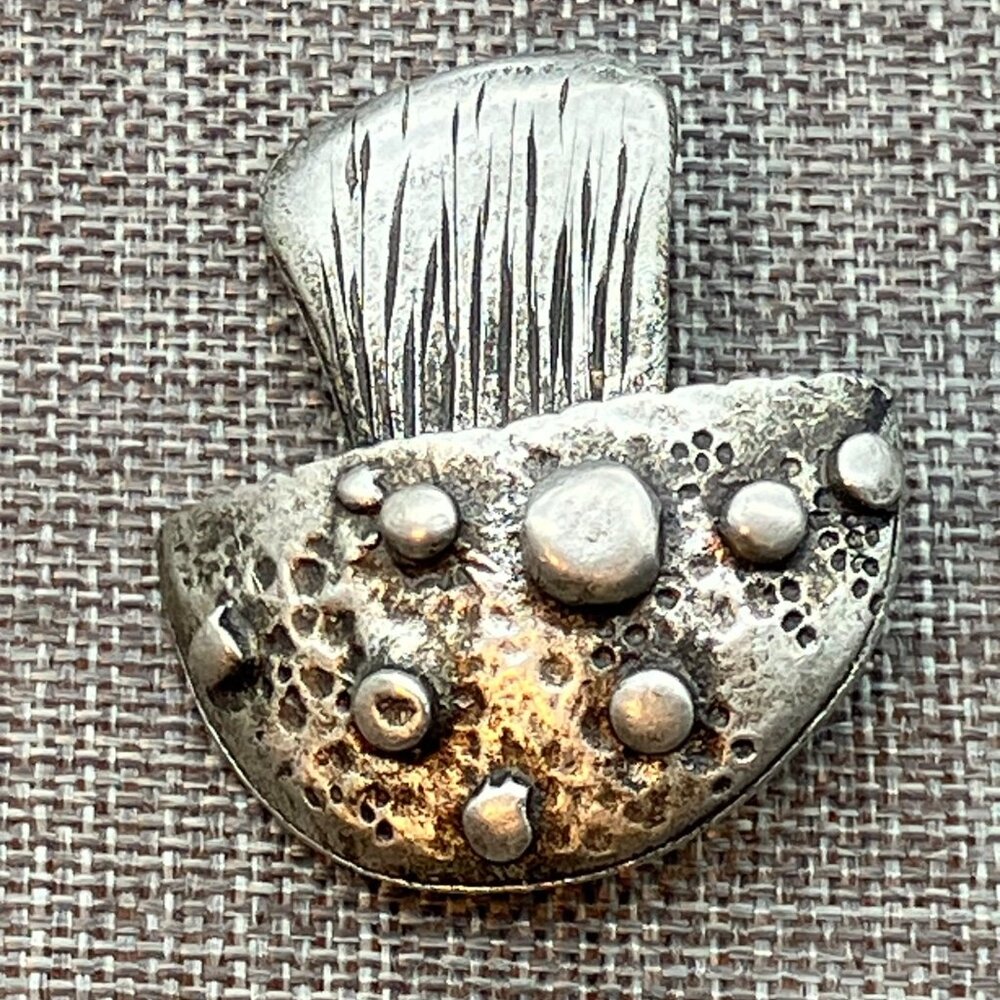 Metzke Pewter Mushroom Brooch Pin 1.5 In Vintage Signed Retro Dotted Textured - Picture 7 of 7